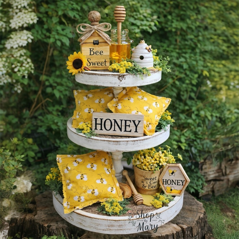 ⤵️🆕Mini Pillows Honey Bee | farmhouse| Shelf/Tiered Tray/Basket  set